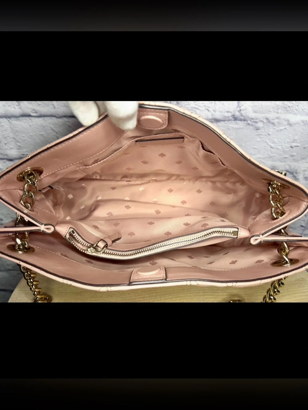 kate spade Blush Quilted Chevron Leather Shoulder Bag with Gold Chain
